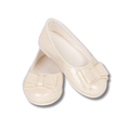Pair of white 18-inch doll shimmer slip-on shoes.