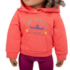 Coral graphic hoodie for 18" dolls like Maplelea camping theme with canoe