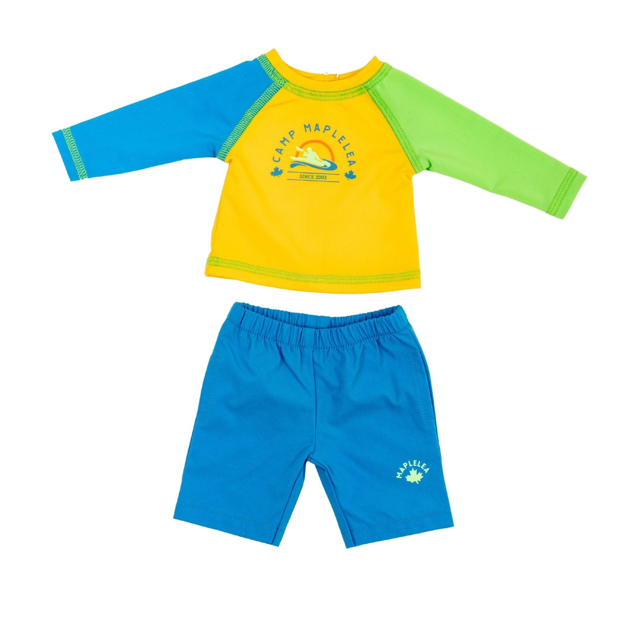 Maplelea swim outfit with top and shorts for all 18 " dolls including Maplelea boy and girl dolls