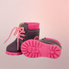 18-inch doll hiking boots with the trademark Maplelea sole that makes great maple leaf imprints