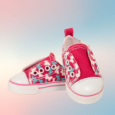 Pink turquoise and white butterfly runners fit all 18-inch dolls that match many Maplelea outfits