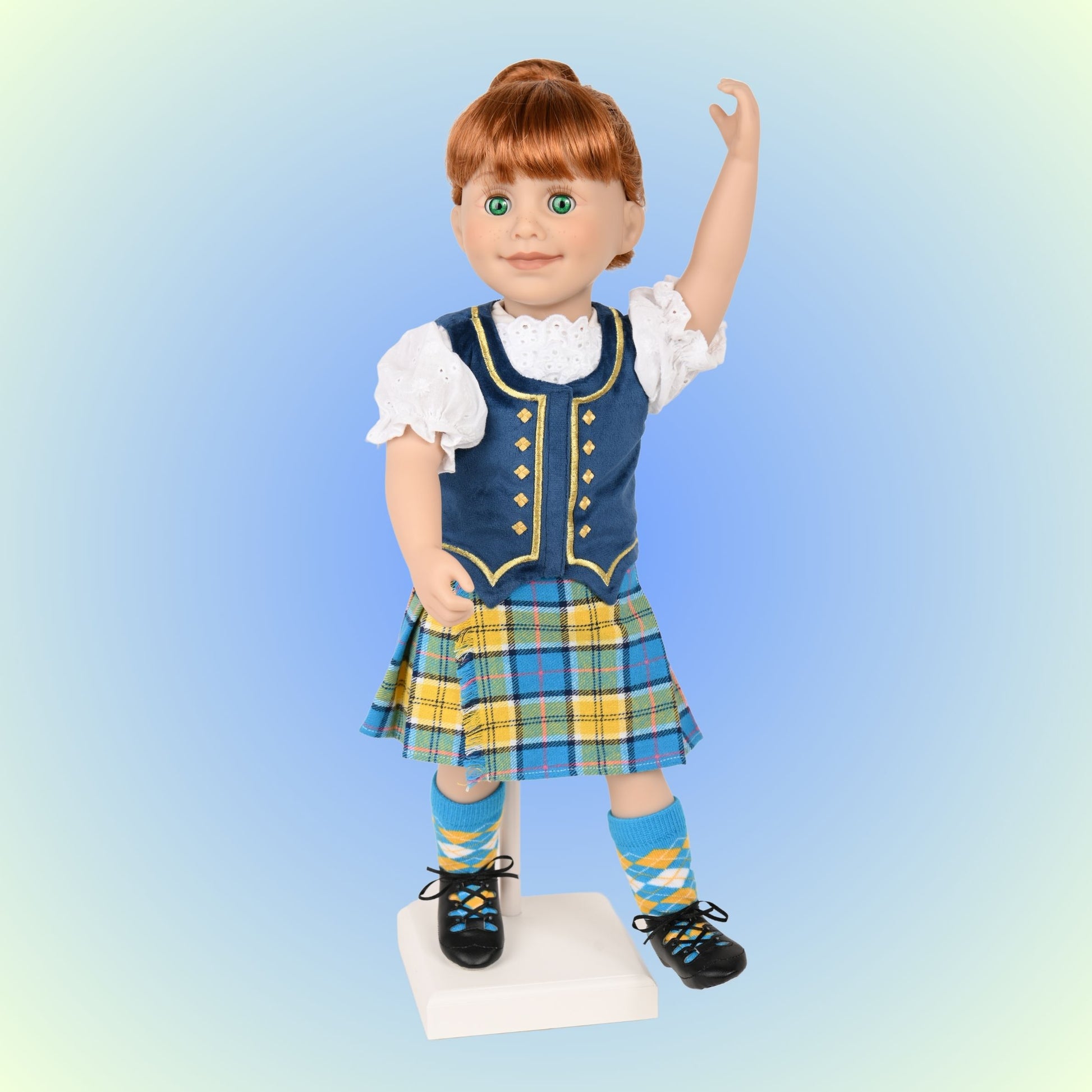 Scottsh dancing costume on doll with ghillies