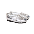 Silver Shine Shoes with pleated toe and strap fits all 18 inch dolls. 