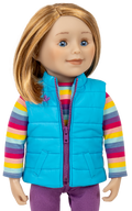 18-inch Maplelea doll with short blonde hair and bright blue eyes.