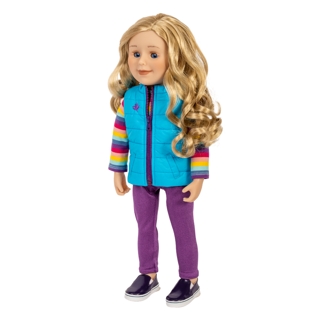Maplelea&ME! 18-inch doll with long blonde curly hair, blue eyes and warm medium-light complexion. Best doll for kids and for girls. Canada
