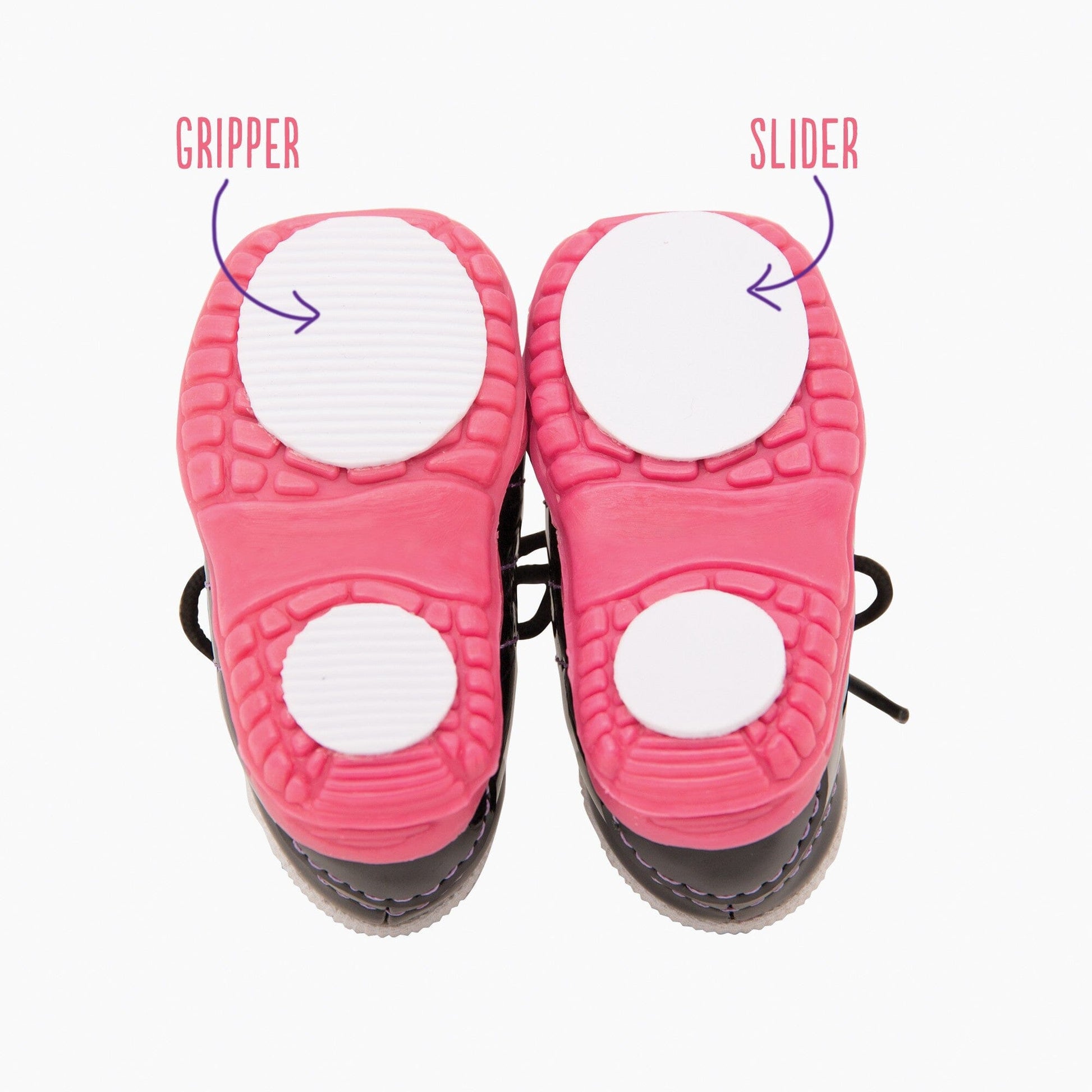 Curing play set curling shoes soles - showing gripper and slider soles. Fits all 18 inch dolls. 