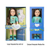 Taryn doll shown in two different boxes, the large box with lid and the compact window box