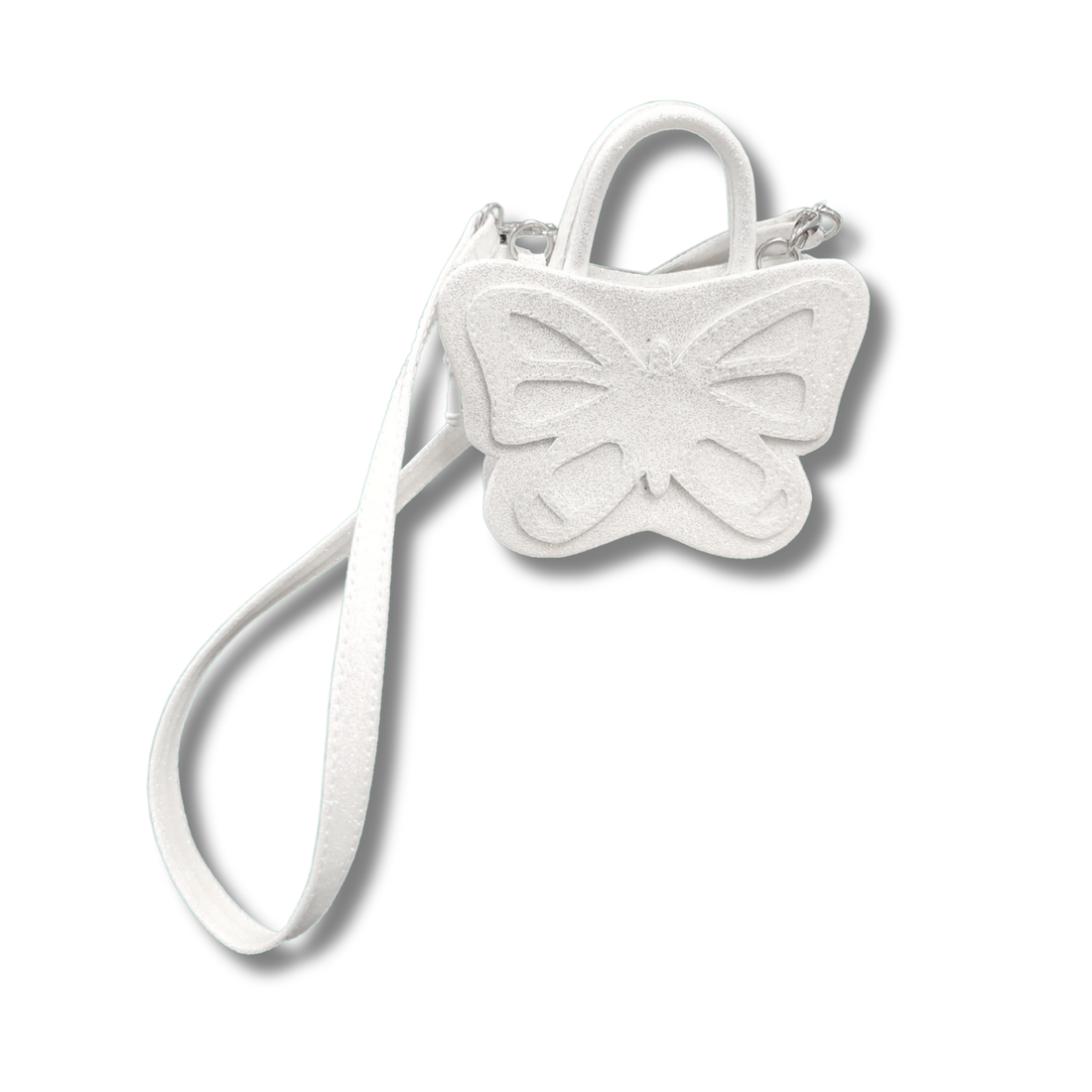 Taryns adorable white glistening butterfly purse.