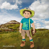 18 inch boy doll wearing dinosaur t-shirt safari hat khaki shorts socks geology with dinosaur tools