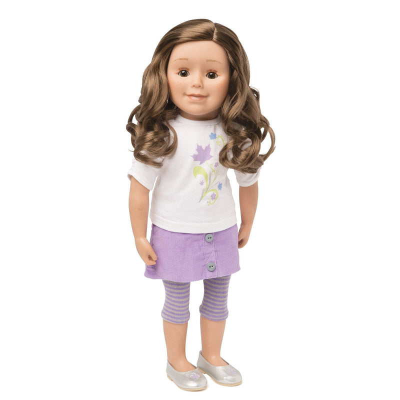 KMF27 Maplelea Friend 18 inch doll with long brown curly hair, medium-light skin, brown eyes and freckles