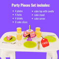Party pieces play set with tableware and cake on a table for 18-inch dolls