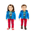 Boy and girl doll in bush pilot hoodie, pants and shirt