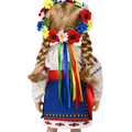 back of 18-inch doll in multi piece Ukrainian dance outfit 