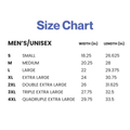 Adult comfort colours sizing chart for sizes unisex small, up to unisex 4XL.
