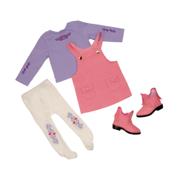 XKB42-Without HAT Bows, Boots & Hearts Outfit for 18-inch Dolls – Hat Not Included