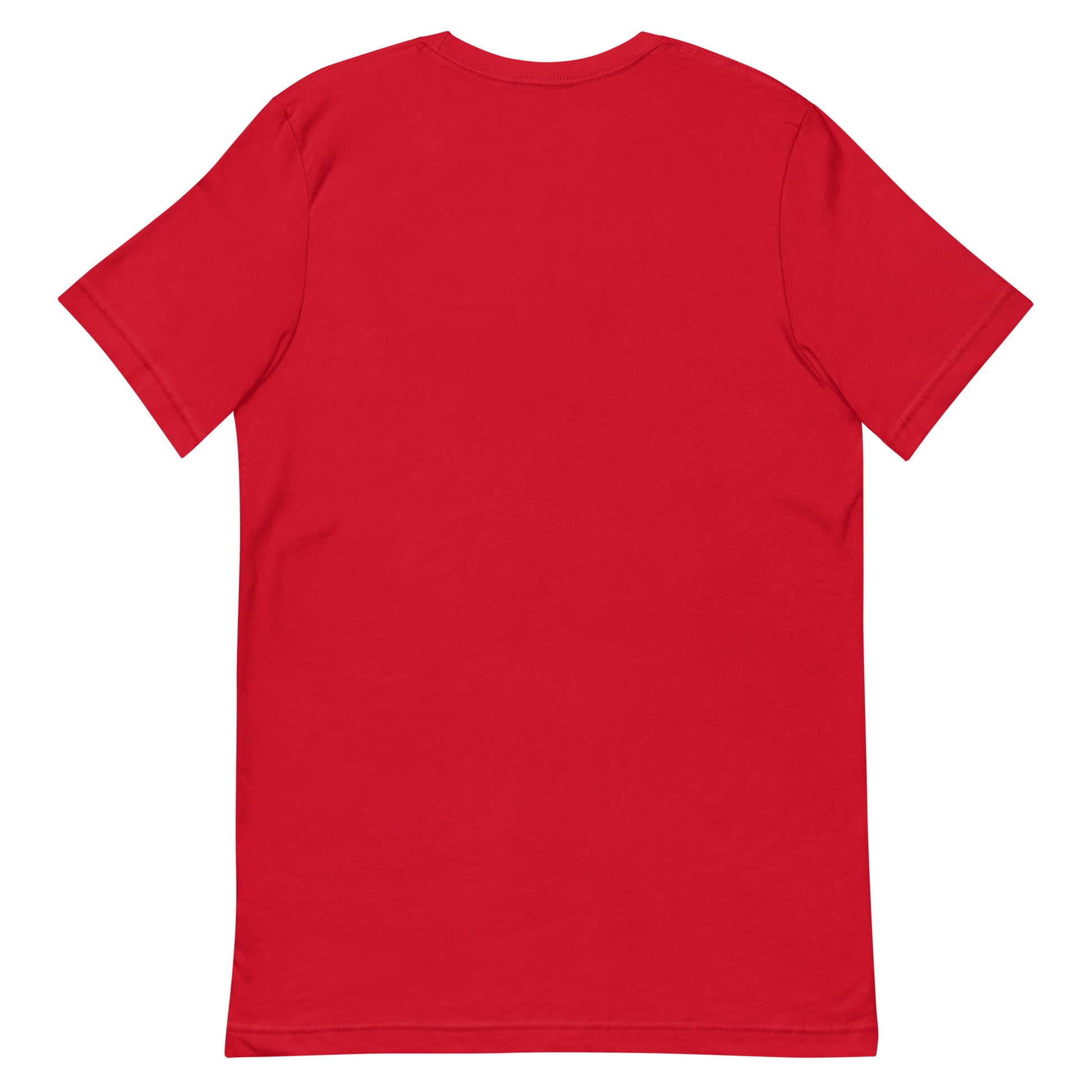 Back view of a red adult T-shirt displayed on a light grey background. The shirt features short sleeves, a crew neckline, and a plain back with no visible graphics, text, or design elements.