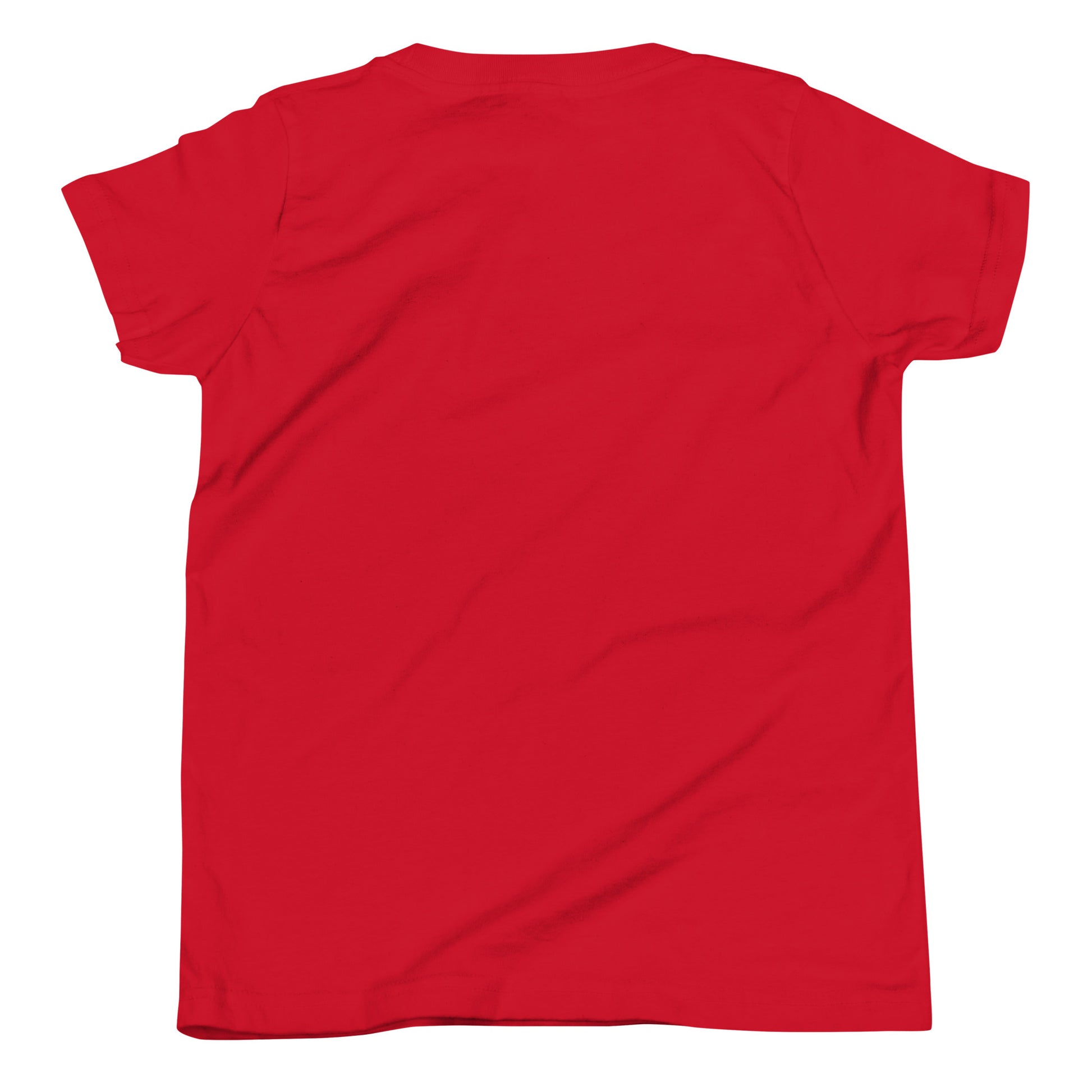 Back view of a red youth T-shirt displayed on a light grey background. The shirt features short sleeves, a crew neckline, and a plain back with no visible graphics, text, or design elements.