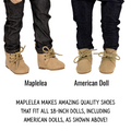 Maplelea doll and American doll wearing Maplelea's beige desert boots, they fit both dolls well.