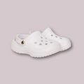 Maplelea white foam crocs for 18-inch dolls with ventilation holes and heel strap for security.
