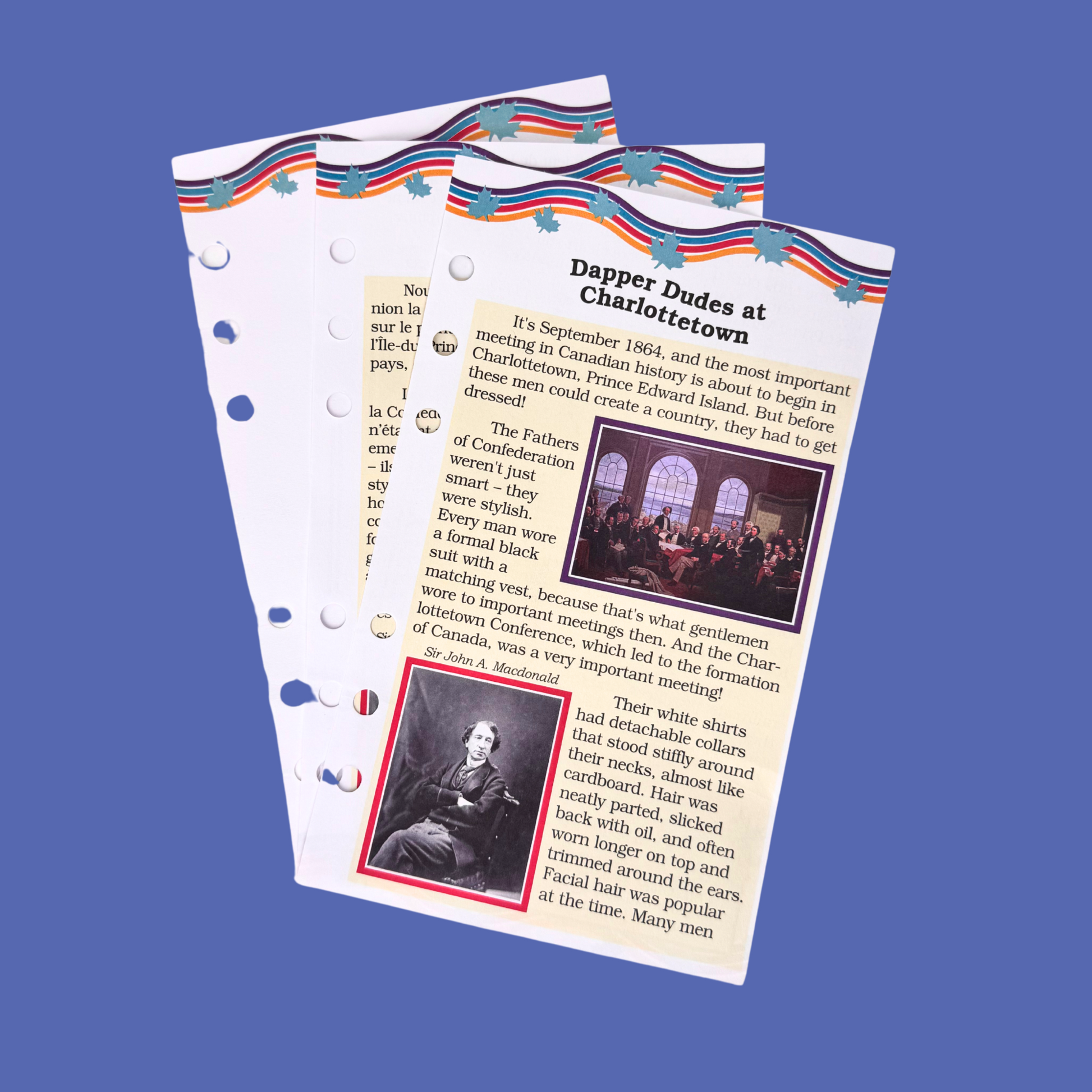 Three collectible journal pages for Maplelea's confederation classic dress shoes for 18-inch dolls.