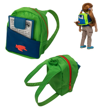 a back and side view of the backpack included with Jenna's sea turtle expedition set,