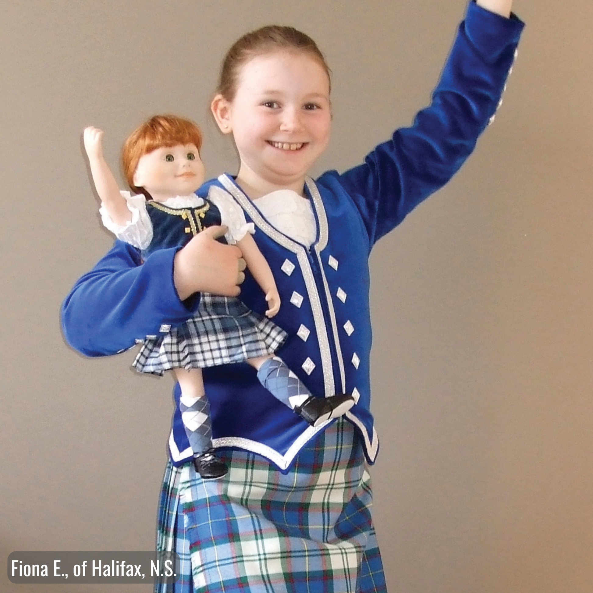 girl and her doll wearing highland dance outfits from Canadian Girl dolls