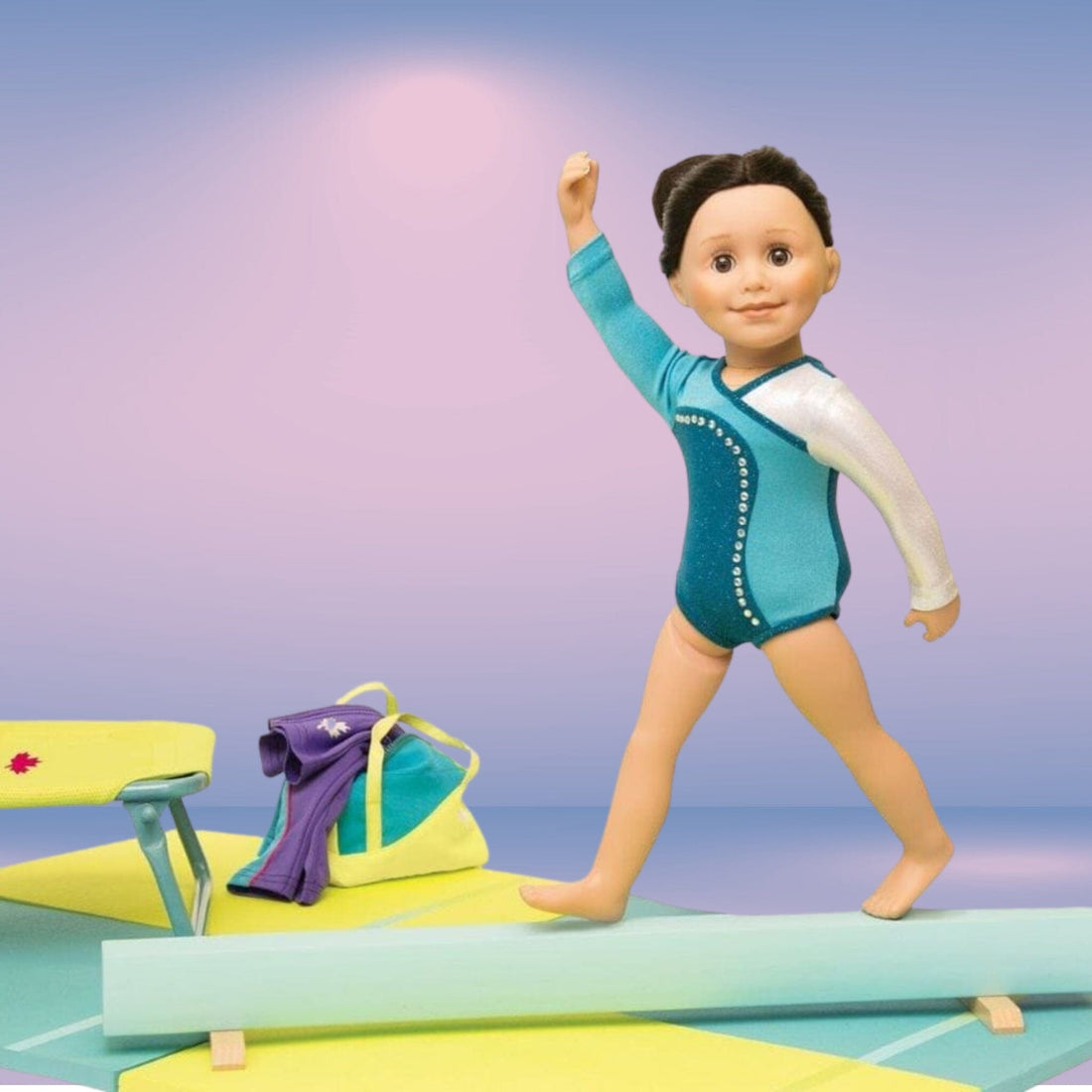 Personal Best teal sparkly bodysuit, hair scrunchie fits all 18 inch dolls. 
