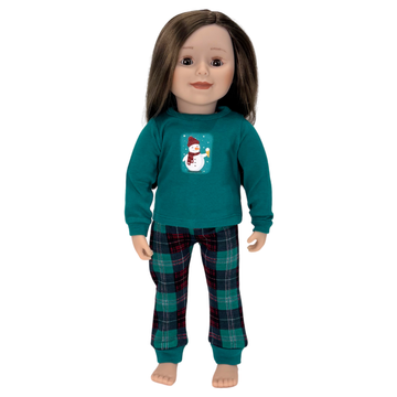 KMF18U-ES Maplelea Friend with long brown hair, light skin, brown eyes in Go With the Snow PJs. No Story Journal. No Box.