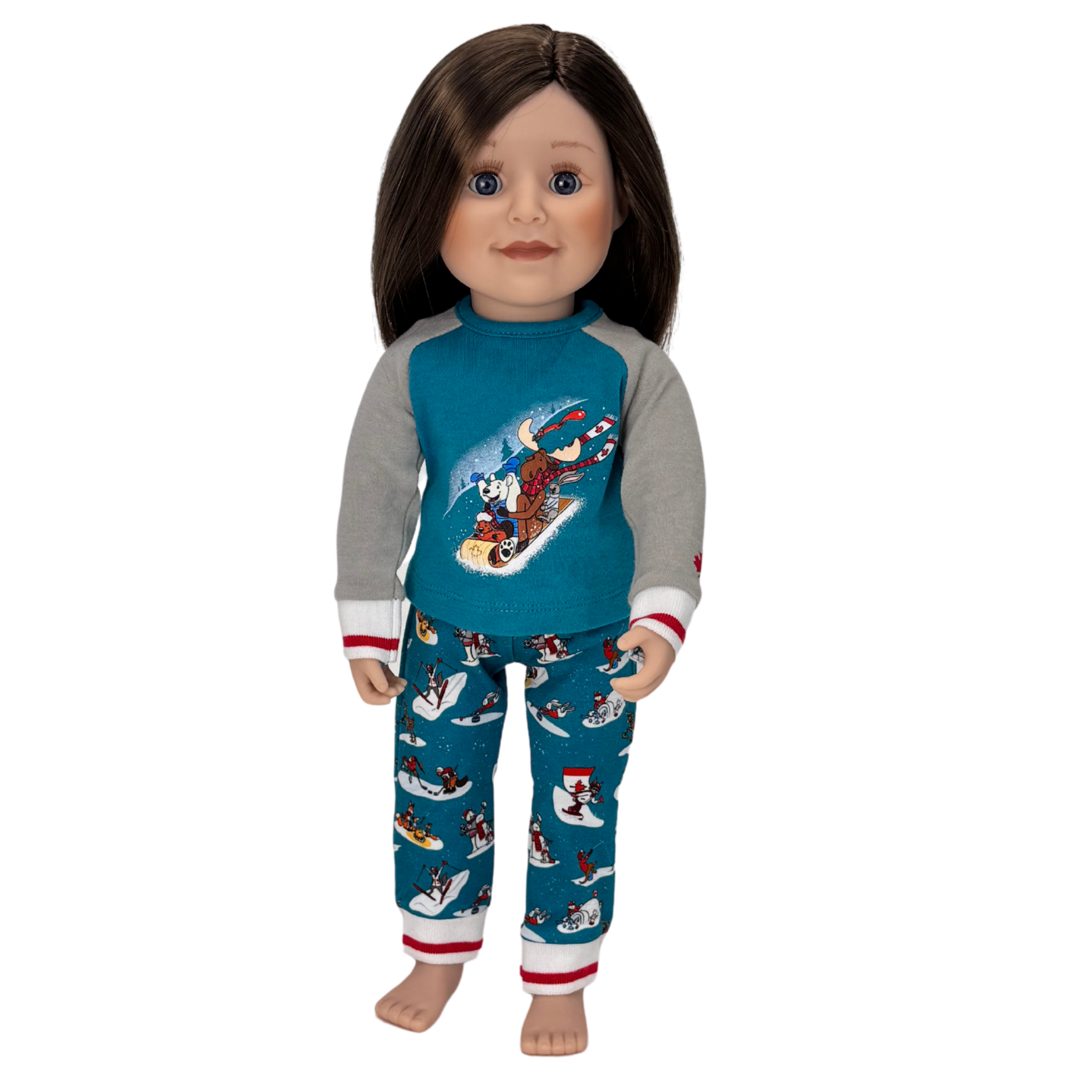 KMF4U-ES Maplelea Friend with long layered light brown hair, light skin and blue/grey eyes in Slippery Slope PJs. No Story Journal. No Box.