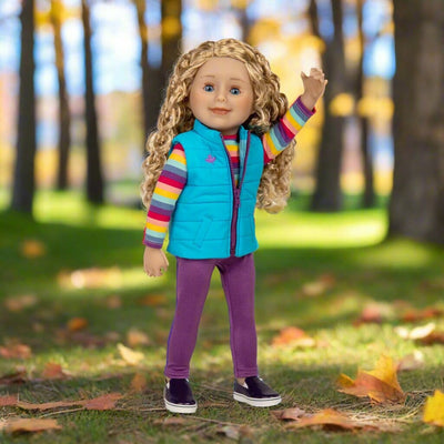 18-inch doll with curly blonde hair blue eyes