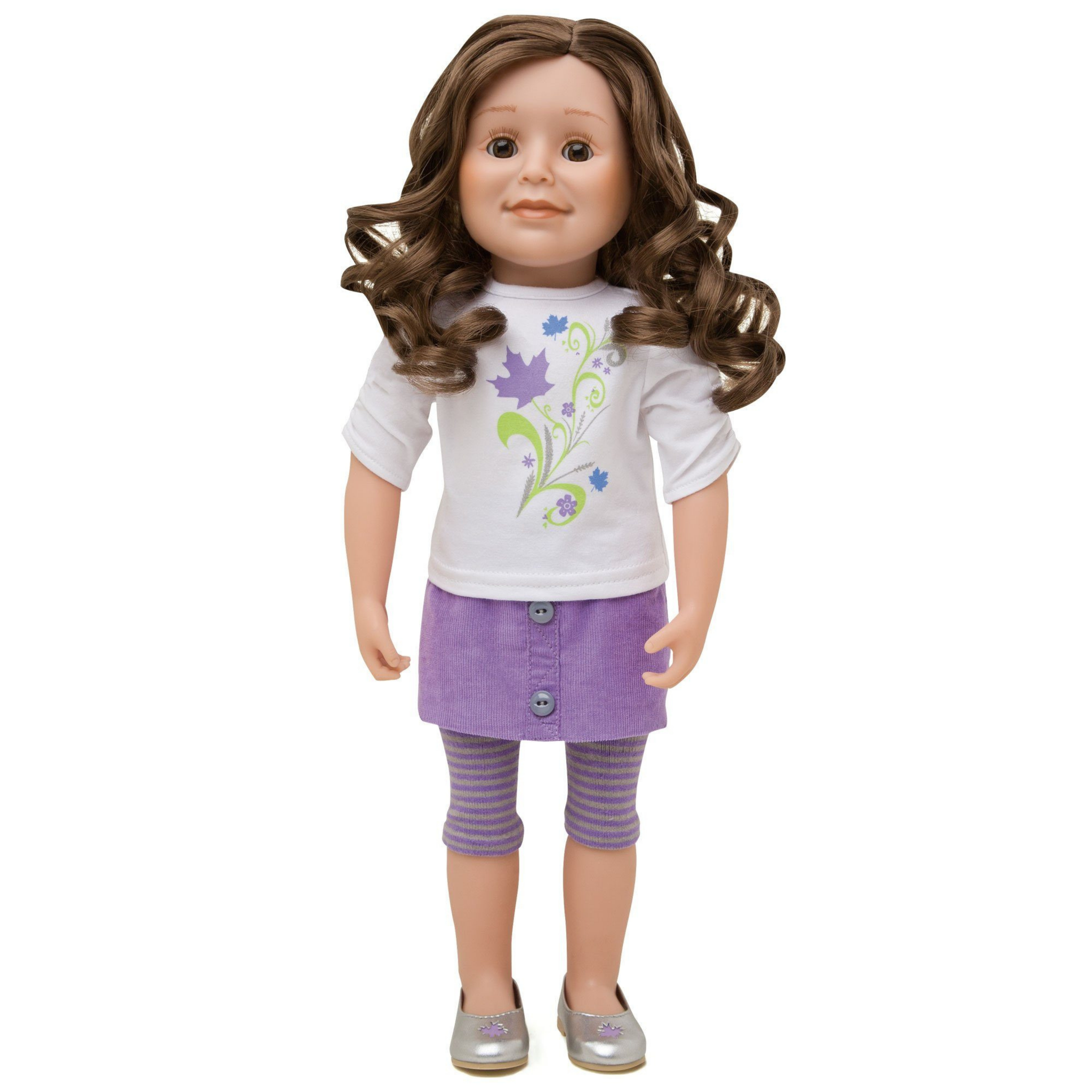 KMF6U-ES Maplelea Friend with long curly brown hair, light skin, brown eyes