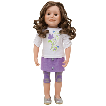 KMF6U-ES Maplelea Friend with long curly brown hair, light skin, brown eyes
