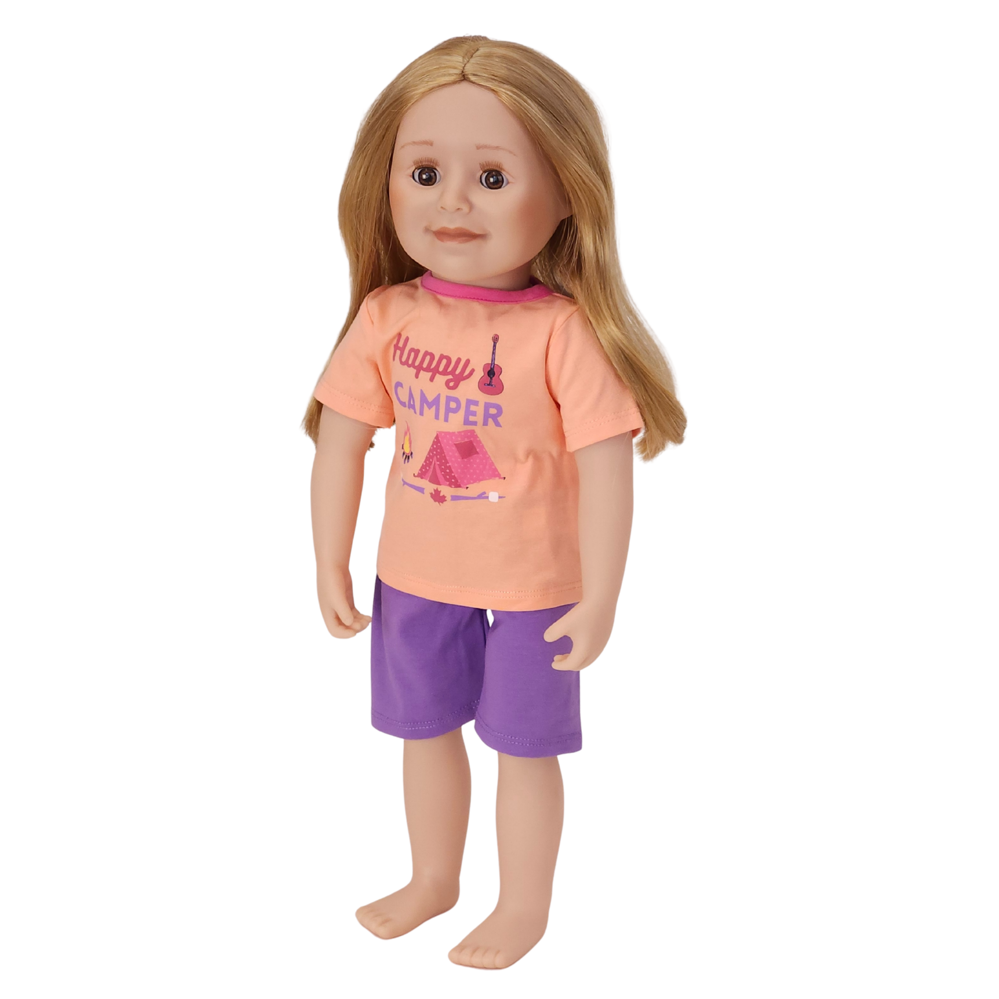 KMF7U-ES Maplelea Friend with long layered blonde hair, light skin and brown eyes in Happy Camper PJs.  No Story Journal. No Box.