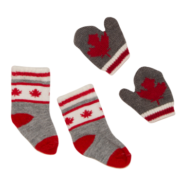 XKM297 Socks and Mittens - Red Leaf Warmers for 18-inch Dolls