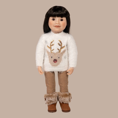 My Dear Reindeer Outfit: Sweater, Leggings & Ornament for 18-inch Doll