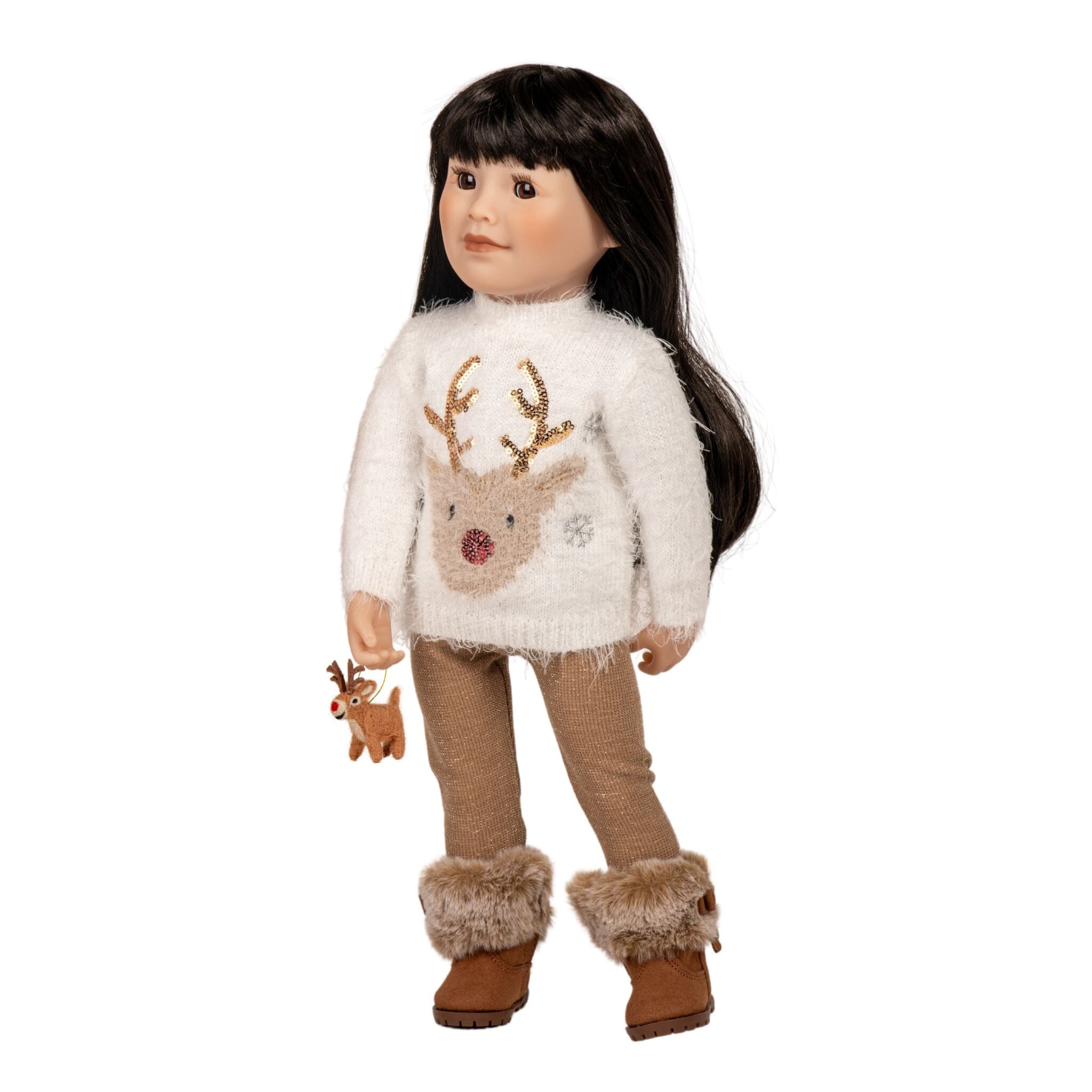 My Dear Reindeer Outfit: Sweater, Leggings & Ornament for 18-inch Doll