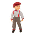 boy doll wearing rural roots doll outfit.