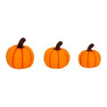 Set of three orange felt pumpkins with brown stems designed for Maplelea and other 18-inch dolls and suitable for American Girl Dolls
