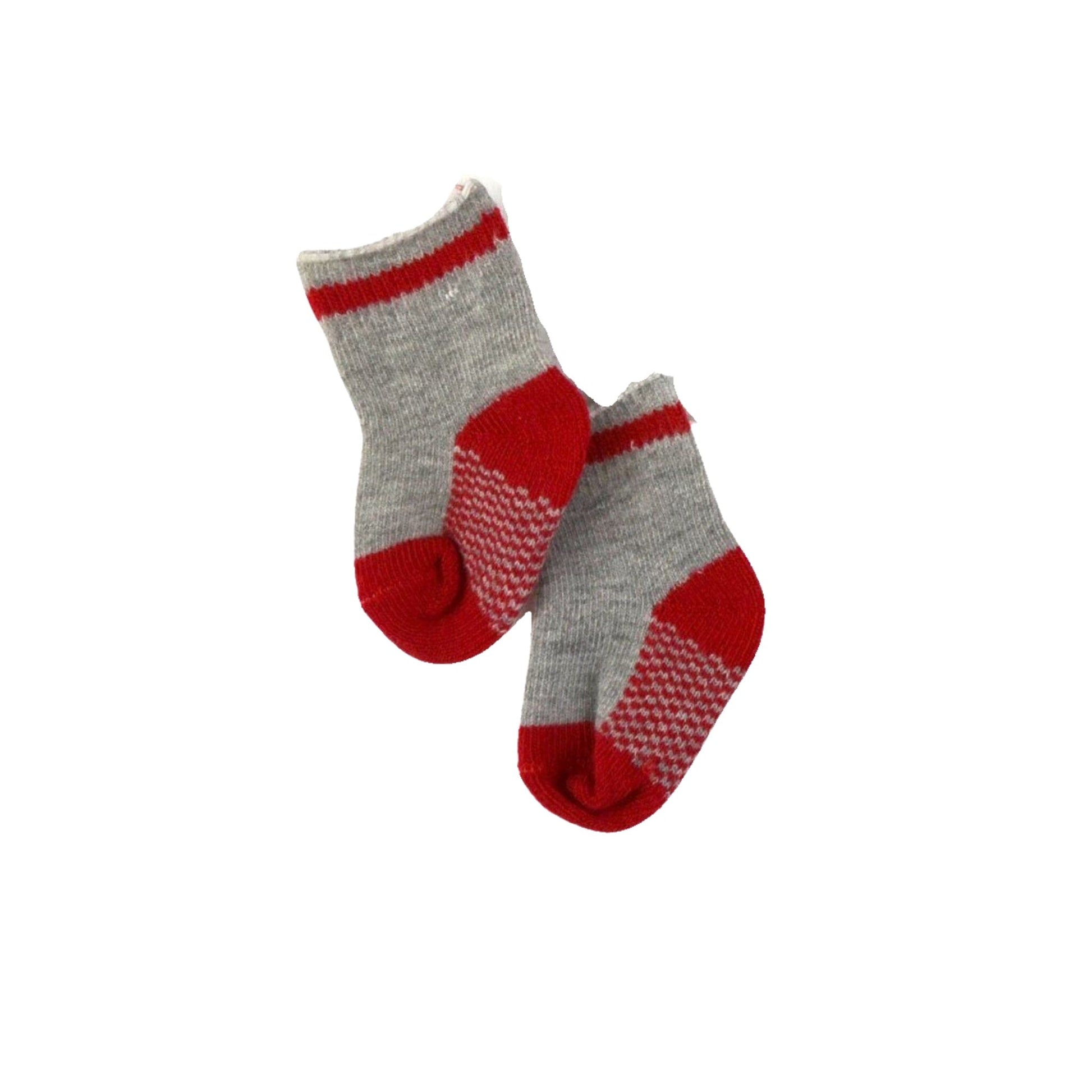 grey and red rural roots doll socks 