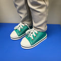 teal sneakers on 18-inch doll.  Lace-up runners. Maplea