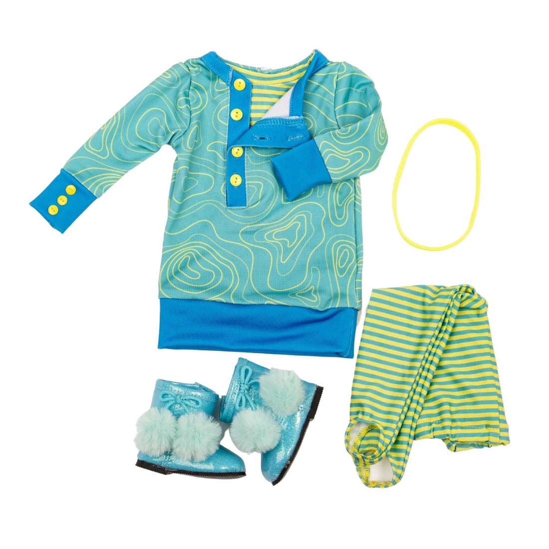 topographical tunic outfit pieces laid out flat.