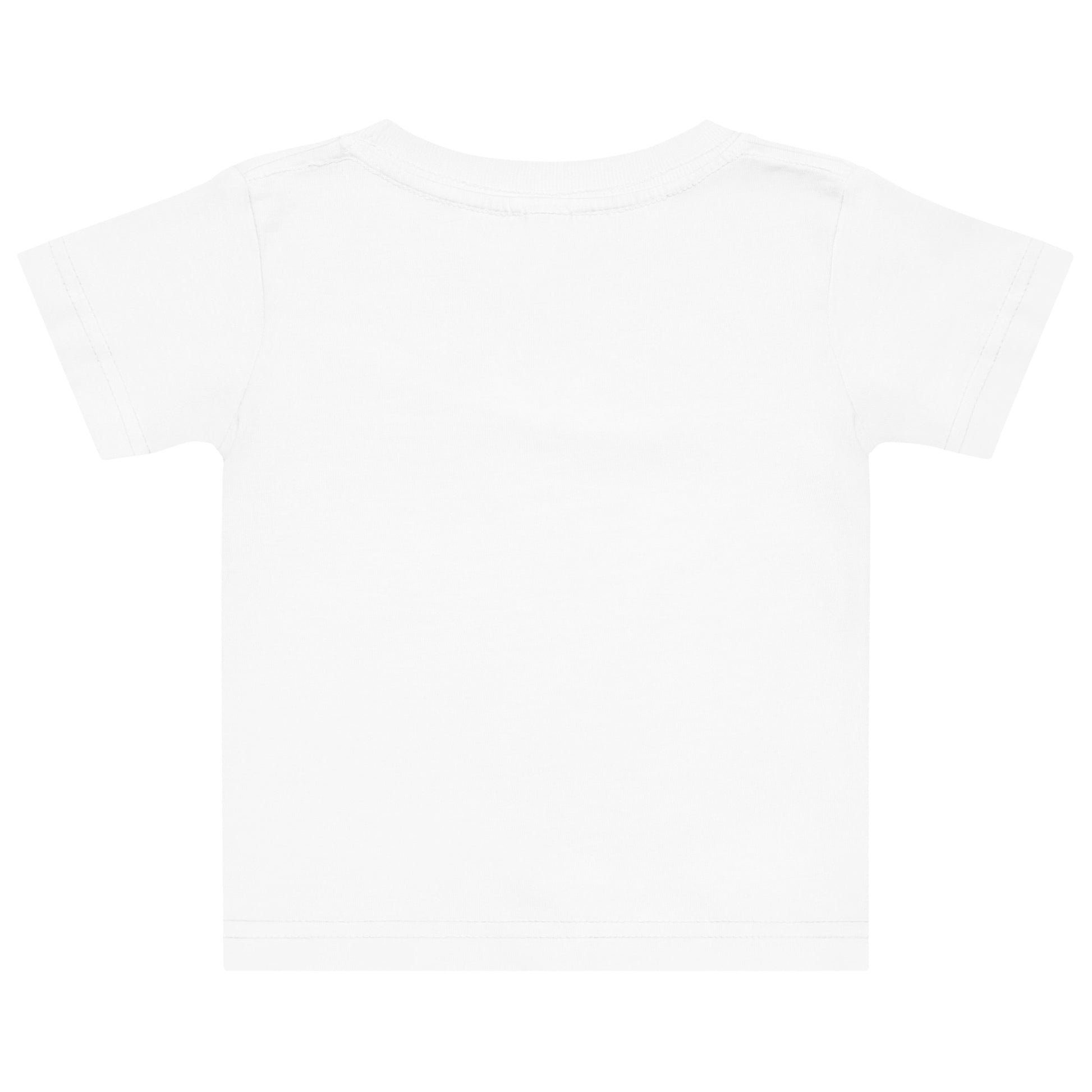 Back view of a plain white baby T-shirt displayed against a light gray background. The shirt features short sleeves, a crew neckline, and no visible graphics, text, or design elements on the back.