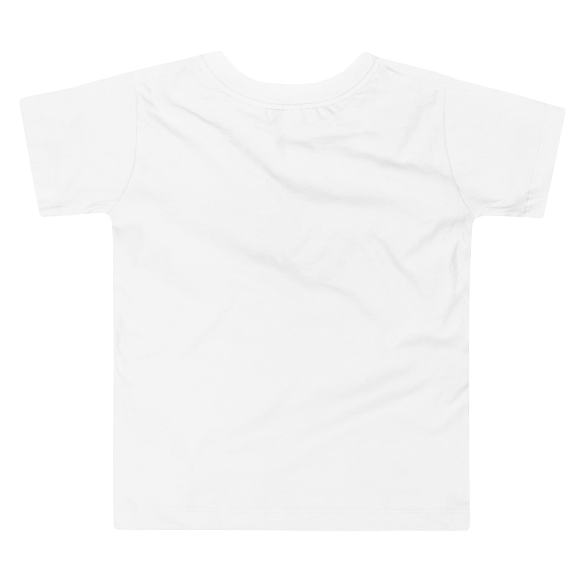 Back view of a plain white toddler T-shirt displayed against a light gray background. The shirt features short sleeves, a crew neckline, and no visible graphics, text, or design elements on the back.