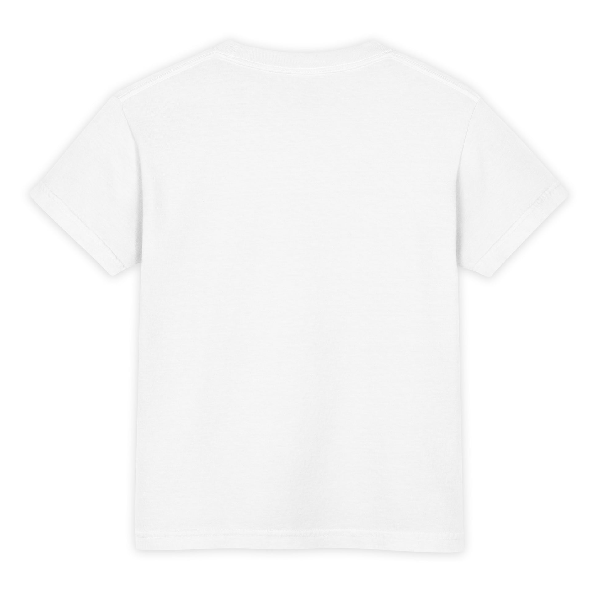 Back view of a plain white youth T-shirt displayed against a light gray background. The shirt features short sleeves, a crew neckline, and no visible graphics, text, or design elements on the back.
