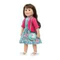 Easter dress worn by 18-inch doll with bunny shoes and bunny purse