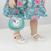bunny purse for 18-inch dolls has a cute face on it and matches bunny shoes.