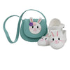 a bunny purse and bunny shoes for 18-inch dolls like Maplelea, American Girl, and Our Generation