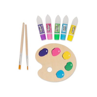 Painter's pallette, 2 paint brushes and 5 pretend paint tubes for 18 inch dolls