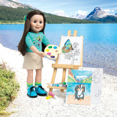 Art set for 18 inch dolls shown with Maplelea Canadian Girl Doll, Taryn