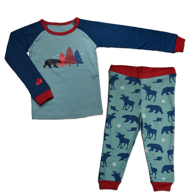 matching pajamas for adults, kids, toddlers and 18 inch doll.  PJs with Canadian flair